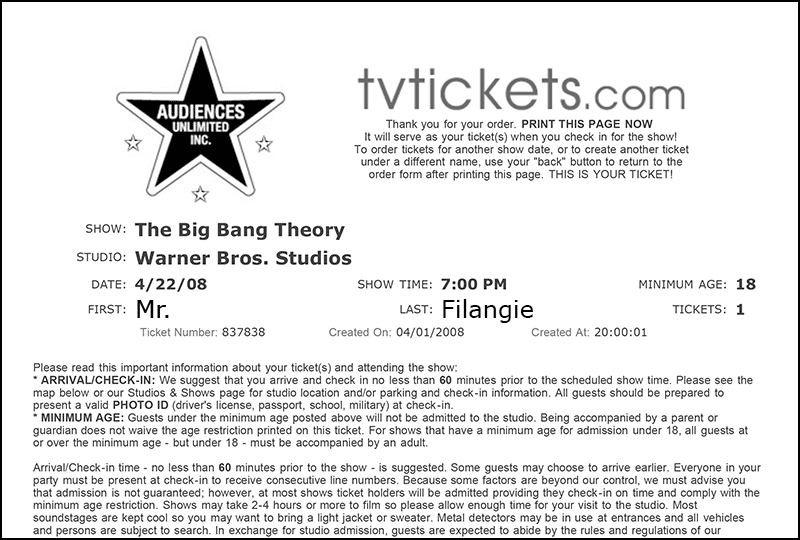 The big bang theory tickets